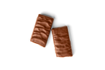 Chocolate bar with cherry jelly isolated on white background.