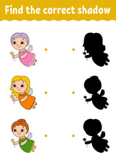 Find the correct shadow. Draw a line. Education developing worksheet. Game for kids. Activity page. Puzzle for children. Riddle for preschool. Isolated vector illustration. Cartoon style.