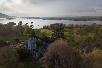 Muckross Abbey aerial view. Killarney. Ireland. April 2019