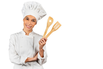 Smiling woman chef, Relaxed chef ready for the job