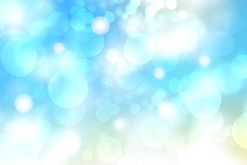 Obraz premium Abstract bright spring or summer landscape texture with natural light green bokeh lights and blue bright sunny sky. Autumn or summer background with copy space.