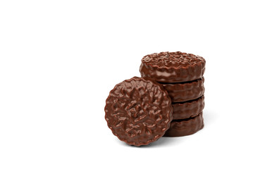 Chocolate cookies with boiled condensed milk isolated on white background. Chocolate pie.
