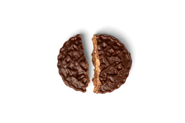 Chocolate cookies with boiled condensed milk isolated on white background. Chocolate pie.