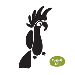 Vector isolated doodle drawn parrot silhouette on white background. Beautiful exotic bird of the Amazon rain forest. © Hanna V