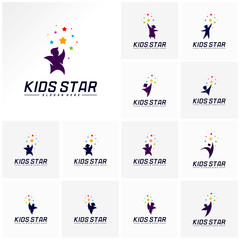 Fototapeta na wymiar Set of Reaching Stars Logo Design Template. Dream star logo. Kids Star Concept, Colorful, Creative