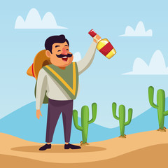 Mexican man with tequila bottle