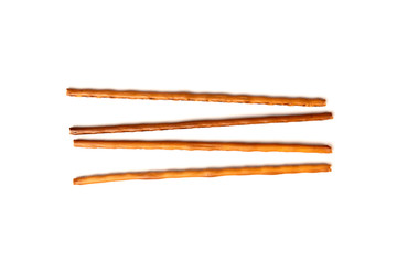 Cracker pretzel sticks isolated on white background.