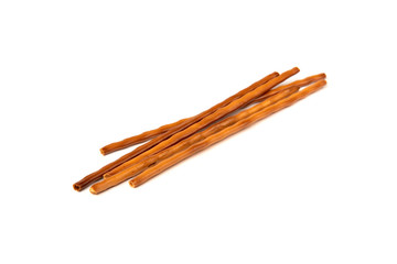 Cracker pretzel sticks isolated on white background.