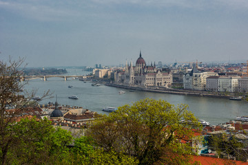panoramic top view on budapest , danube river and bridge