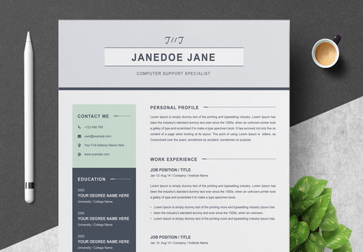 Professional Resume Set Layout with Mint Green Accents