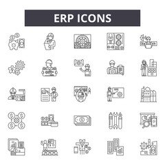 Erp line icons, signs set, vector. Erp outline concept illustration: business,erp,data,service,success,software,sales,information - obrazy, fototapety, plakaty