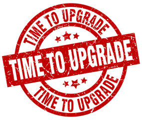 time to upgrade round red grunge stamp