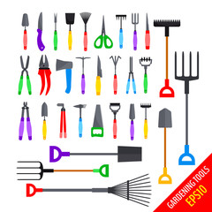 Obraz premium Set of various colorful gardening tools
