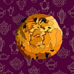 Chocolate chip cookie vector art on a violett background