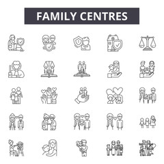 Family line icons, signs set, vector. Family outline concept illustration: father,mother,people,child,woman,together,family