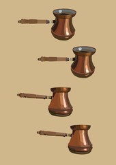 a four cezve realistic vector art on a beige background