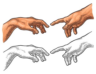Male finger pointing touch god hand. The Creation of Adam. - obrazy, fototapety, plakaty