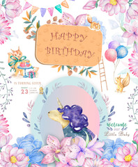 Watercolor isolated cute watercolor unicorn clipart. Nursery unicorns illustration. Princess unicorns poster. Trendy pink cartoon horse. Birthday, celebration invite card. Funny zoo