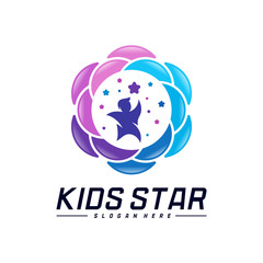 Reaching Stars Logo Design Template. Dream star logo. Kids Star Concept, Colorful, Creative Symbol