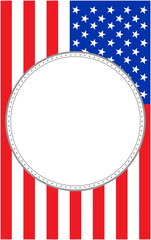 Fototapeta premium United States vertical flag with round empty space for text.