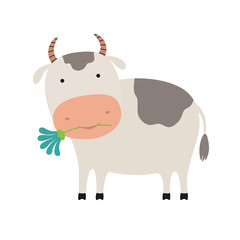 Cute cartoon cow with a flower illustration