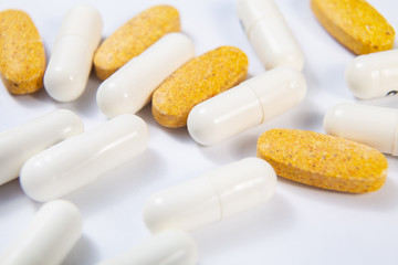 Medicine and health. Different types of medicine pills and capsules.