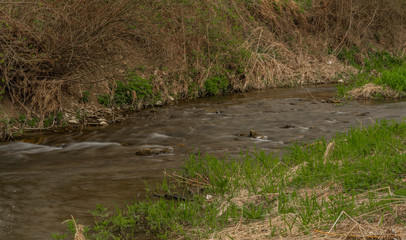 Velicka river in spring cloudy day near Louka village