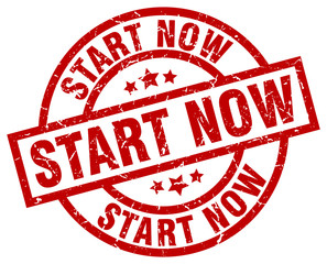 start now round red grunge stamp