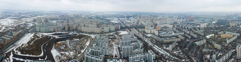 Fototapeta na wymiar new high-rise residential buildings in the new neighborhood of Moscow. Aerial view City of Lyubertsy, Moscow Region, Russia.