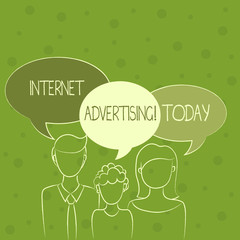 Conceptual hand writing showing Internet Advertising. Concept meaning uses the Internet to deliver promotional marketing Family of One Child Between Father and Mother Speech Bubble