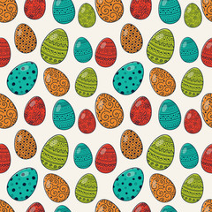 Seamless pattern with colorful hand drawn Easter eggs. Vector