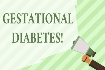 Word writing text Gestational Diabetes. Business photo showcasing elevated level of glucose in the blood during pregnancy Hand Holding Megaphone with Blank Wide Beam for Extending the Volume Range