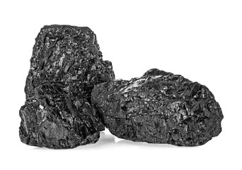 Two pieces of coal on a white background