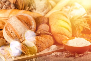 Obraz na płótnie Canvas Homemade breads, croissant puff cinnamon, breakfast food