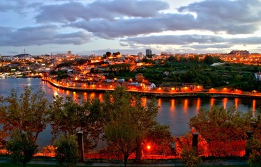 Douro river night view in Porto, Portugal