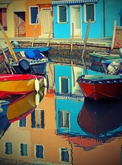 Fototapeta na wymiar house and boats in BURANO near Venice in Northen Italy