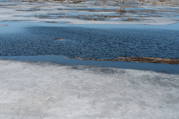 seascape sea covered with broken ice on a Sunny spring day.beautiful natural background