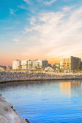 Beautiful view of the main street of Larnaca and Phinikoudes beach in Cyprus