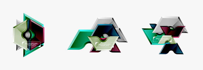 Geometric banner made of glossy geometric shapes, for background or abstract logo element