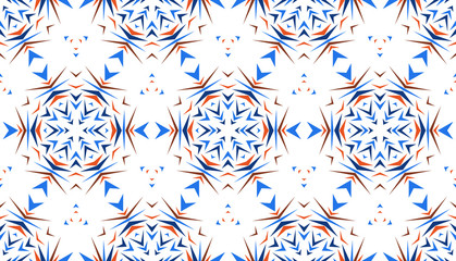 Abstract seamless pattern with kaleidoscope. Symmetric patterns of reflections of figures.