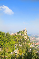 A beautiful view of the tower of Guaita on Mount Monte Titano in the Republic of San Marino