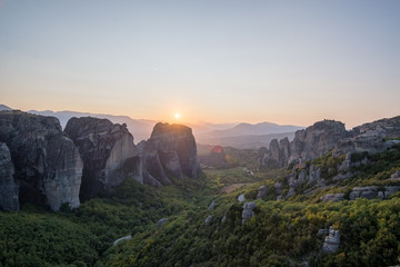 Meteora monasteries and nature views , Greece - 2017 September 11.Beautiful Sunset