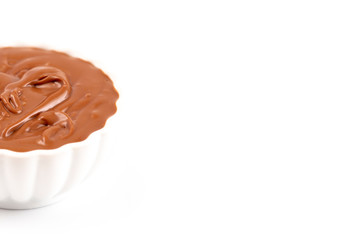 Bowl of Chocoalte Hazelnut Spread on a White Background