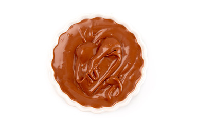 Bowl of Chocoalte Hazelnut Spread on a White Background