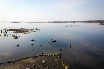 Swedish sea shore panorama with the angler - aerial view