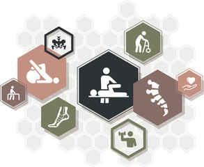 orthopedics / physiotherapy / chiropractic icon concept - treatment, physical therapy - vector illustration