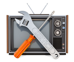 Repair and service of TV set concept. 3D rendering
