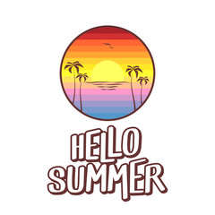 Fototapeta na wymiar Hello summer logo and text illustration - summer sunset at beach