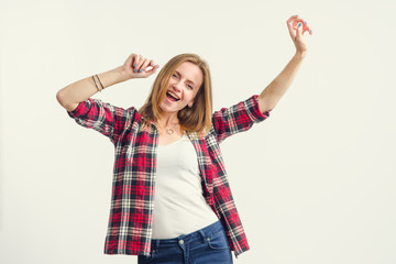 Portrait of a very happy young woman. Joyful girl.