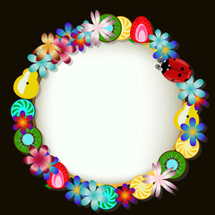 vector round frame with flowers and fruits